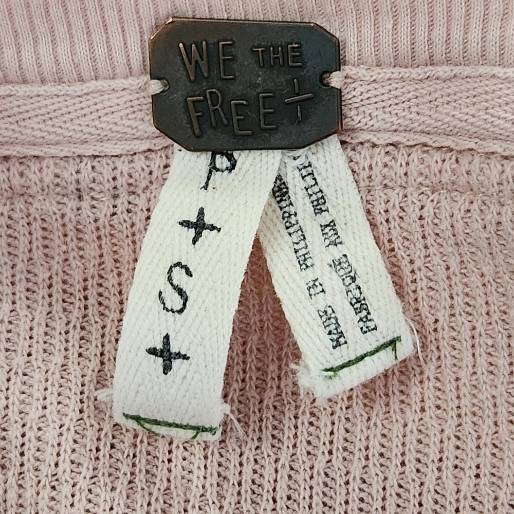 Free People We The Free Rainbow Thermal Henley Shirt Womens Small Pink Tee - Picture 3 of 8